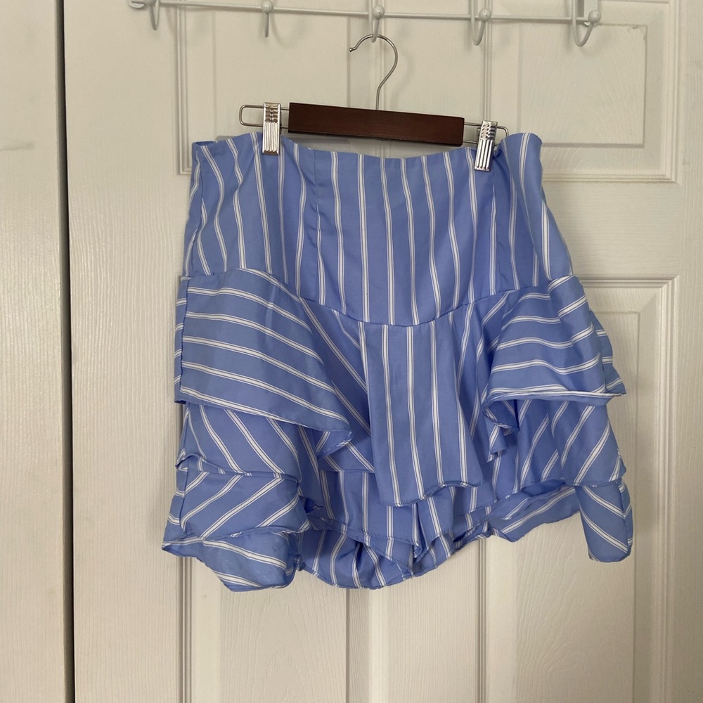 Blue and white striped mini skirt